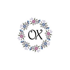 Initial OX Handwriting, Wedding Monogram Logo Design, Modern Minimalistic and Floral templates for Invitation cards	
