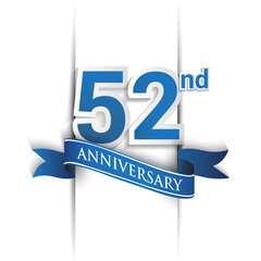 52nd years anniversary logo, blue colored vector design on white background. template for Poster or brochure and invitation card.