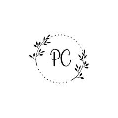 Initial PC Handwriting, Wedding Monogram Logo Design, Modern Minimalistic and Floral templates for Invitation cards	
