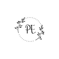 Initial PE Handwriting, Wedding Monogram Logo Design, Modern Minimalistic and Floral templates for Invitation cards	
