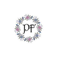 Initial PF Handwriting, Wedding Monogram Logo Design, Modern Minimalistic and Floral templates for Invitation cards	