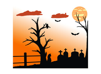 halloween background with trees and pumpkins
