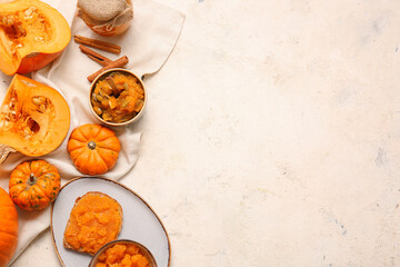 Fototapeta na wymiar Tasty pumpkin jam on table