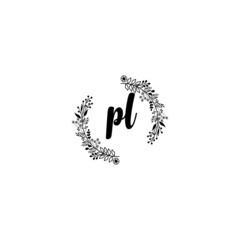 Initial PL Handwriting, Wedding Monogram Logo Design, Modern Minimalistic and Floral templates for Invitation cards	