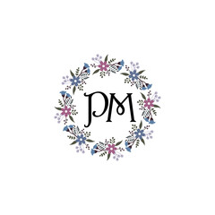 Initial PM Handwriting, Wedding Monogram Logo Design, Modern Minimalistic and Floral templates for Invitation cards	