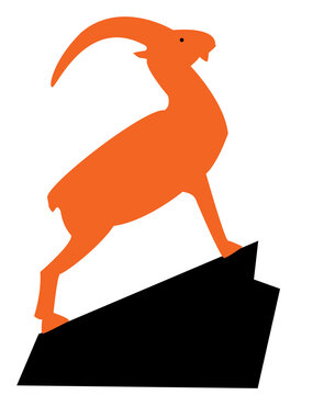 Graphic image of an orange mountain goat on a black rock