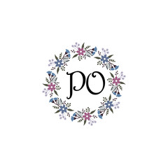 Initial PO Handwriting, Wedding Monogram Logo Design, Modern Minimalistic and Floral templates for Invitation cards	