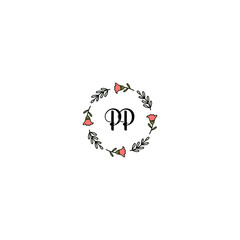 Fototapeta na wymiar Initial PP Handwriting, Wedding Monogram Logo Design, Modern Minimalistic and Floral templates for Invitation cards 