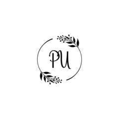 Initial PU Handwriting, Wedding Monogram Logo Design, Modern Minimalistic and Floral templates for Invitation cards	