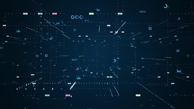  Abstract technology big data background concept. Motion of digital data flow. Transferring of big data. Transfer and storage of data sets, blockchain, server,  hi-speed internet.