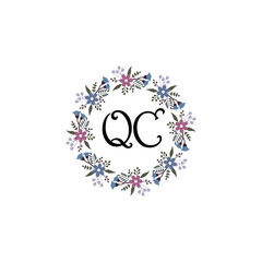 Initial QC Handwriting, Wedding Monogram Logo Design, Modern Minimalistic and Floral templates for Invitation cards	
