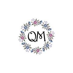 Initial QM Handwriting, Wedding Monogram Logo Design, Modern Minimalistic and Floral templates for Invitation cards	