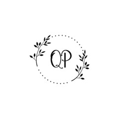 Initial QP Handwriting, Wedding Monogram Logo Design, Modern Minimalistic and Floral templates for Invitation cards	