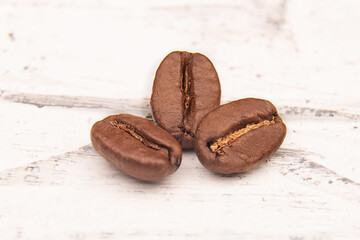 Collection of Coffee beans isolated on white background, closeup, macro