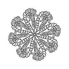 Circular pattern in form of mandala, decorative ornament in ethnic oriental style. Doodle flower pattern in black and white. Coloring book page