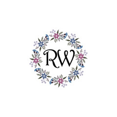 Initial RW Handwriting, Wedding Monogram Logo Design, Modern Minimalistic and Floral templates for Invitation cards	