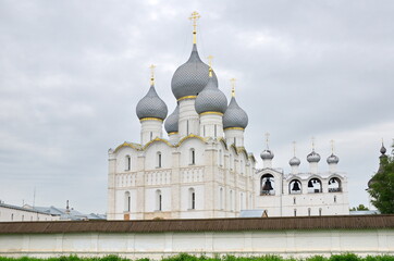 Cathedral of the Assumption of the blessed virgin and belfry in the Rostov Kremlin. Rostov Veliky, Yaroslavl region. Golden ring of Russia
