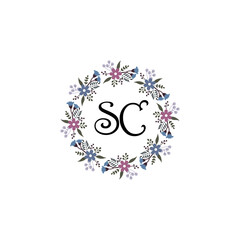 Initial SC Handwriting, Wedding Monogram Logo Design, Modern Minimalistic and Floral templates for Invitation cards	