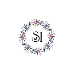Initial SI Handwriting, Wedding Monogram Logo Design, Modern Minimalistic and Floral templates for Invitation cards	