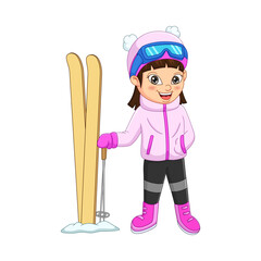 Cute little girl skiing in winter clothes