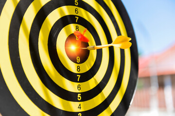 Bullseye is the goal of business success. Dart is an opportunity and a dartboard is a goal and a goal. Therefore, both present a challenge in business marketing as an idea.