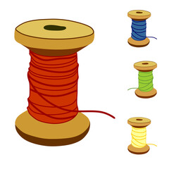 Spool of thread for sewing vector illustration set colored.