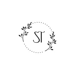 Initial ST Handwriting, Wedding Monogram Logo Design, Modern Minimalistic and Floral templates for Invitation cards	