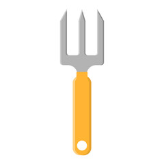 Cartoon small pitchfork icon isolated on white background. Gardening tool. Vector illustration in cartoon style for your design.