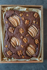 sweet Chocolate Brownie with pears and walnuts