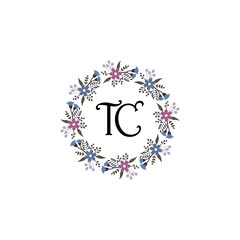 Initial TC Handwriting, Wedding Monogram Logo Design, Modern Minimalistic and Floral templates for Invitation cards	