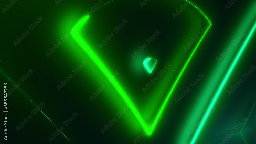 Poster dark space with abstract neon trianglees, computer generated. 3d rendering of futuristic shining bac