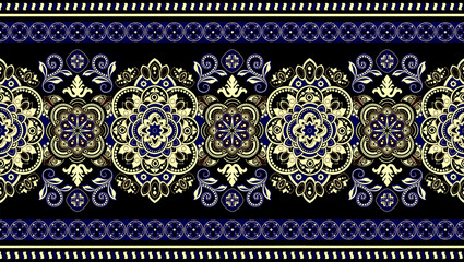 Illustration of floral embroidery pattern in golden color