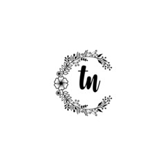 Initial TN Handwriting, Wedding Monogram Logo Design, Modern Minimalistic and Floral templates for Invitation cards	