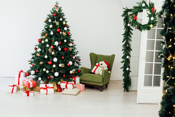 Fototapeta na wymiar New Year's Home Christmas Tree with gift decor holiday white background 2021 2022