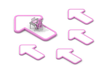 5 arrows. A woman working on the arrow. A person who works on a laptop. The image that I am improving. The concept is a breakthrough.