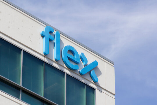 San Jose, CA, USA - Feb 20, 2020: The flex sign is seen at the Singaporean-domiciled multinational technological manufacturer Flex Ltd.'s San Jose office in the Silicon Valley, California. 