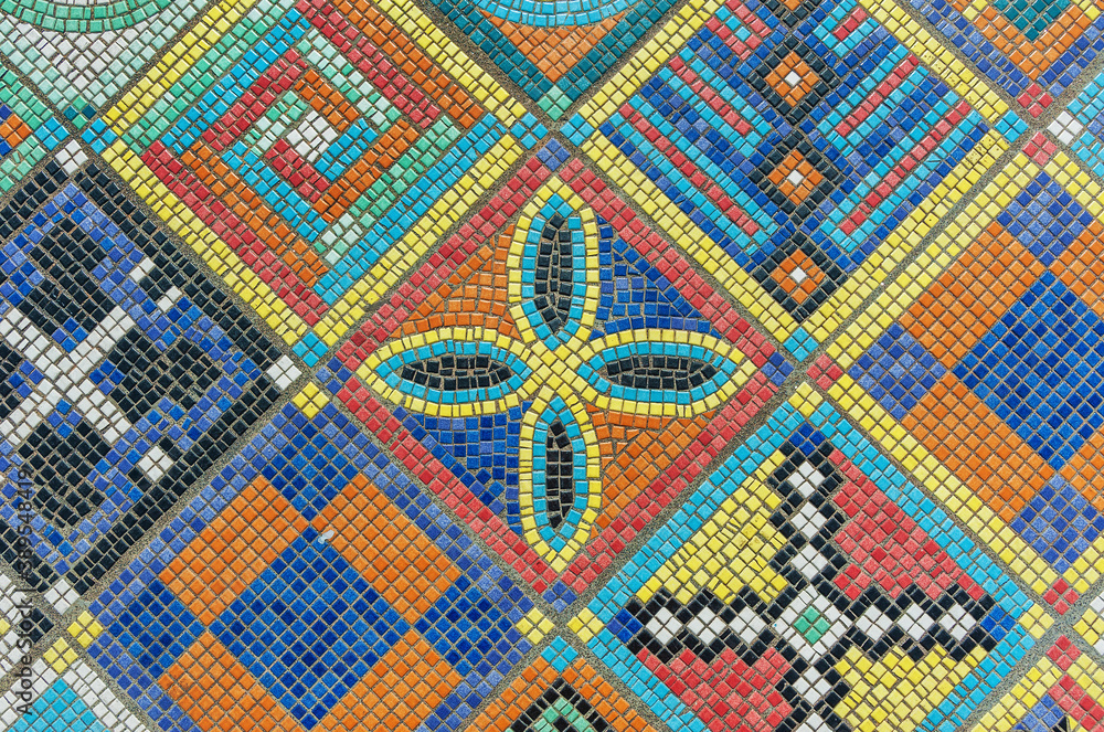 Poster Colorful mosaic pattern on floor surface. Architecture abstract background