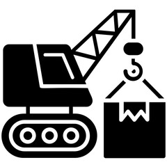 
A tower crane lifting heavy package for delivery, showing cargo process  
