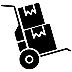
A hand truck or cart with some packed cardboard boxes 
