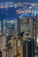 Aerial view of downtown district of  Hong Kong city at night