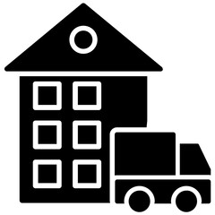 
An icon with hand in hand warehouse and a distribution truck, wow muse for warehouse and distribution icon 
