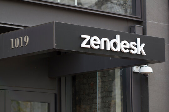 San Francisco, CA, USA - Mar 1, 2020: The Zendesk sign is seen at the entrance to the American customer service software company Zendesk, Inc.'s Headquarters in San Francisco, California.