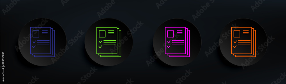 Poster resume pile dark badge color set. simple thin line, outline vector of interview icons for ui and ux,