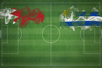 Bahrain vs Uruguay Soccer Match, national colors, national flags, soccer field, football game, Copy...