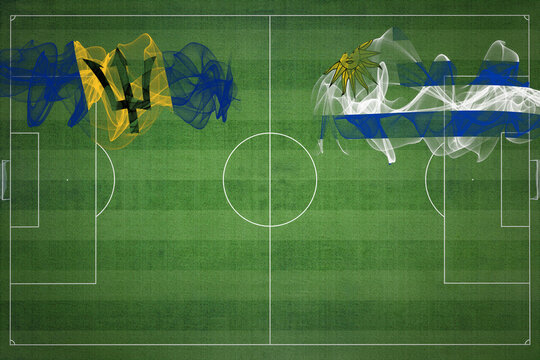 Barbados vs Uruguay Soccer Match, national colors, national flags, soccer field, football game, Copy space