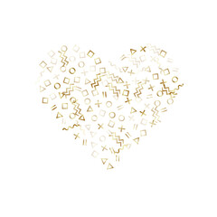 Memphis style geometric confetti vector background of triangle circle square shapes, chevron wavy lines.