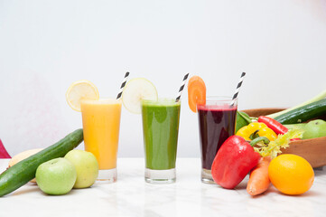 Various freshly squeezed fruits juices
