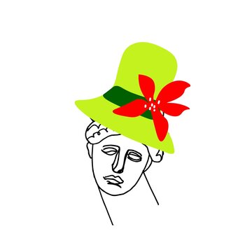 Vector illustration of Venus wearing a Christmas hat in hand drawn.Illustration of the New Year with a woman in doodle.Holiday picture of the ancient Greek god.Design for packaging,social networks.
