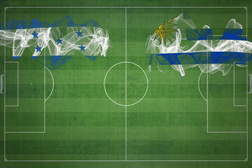 Honduras vs Uruguay Soccer Match, national colors, national flags, soccer field, football game,...