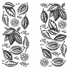 Cocoa beans illustration. Engraved style illustration. Chocolate cocoa beans. Vector pattern illustration
